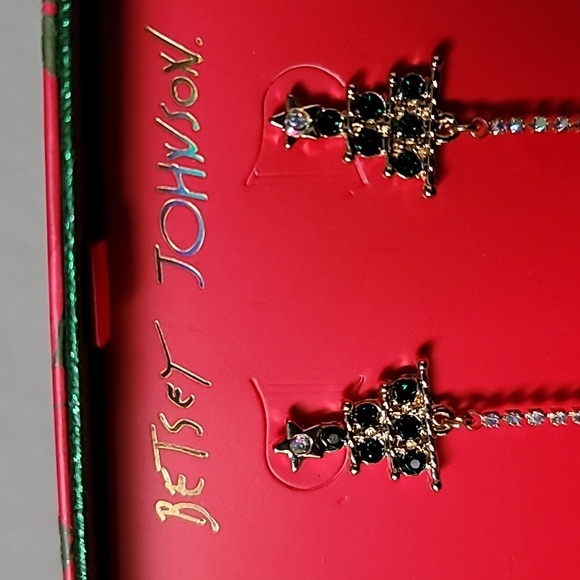 New! BETSEY JOHNSON Betsey's Holiday Christmas Tree Bow Drop Earrings. - Picture 7 of 10